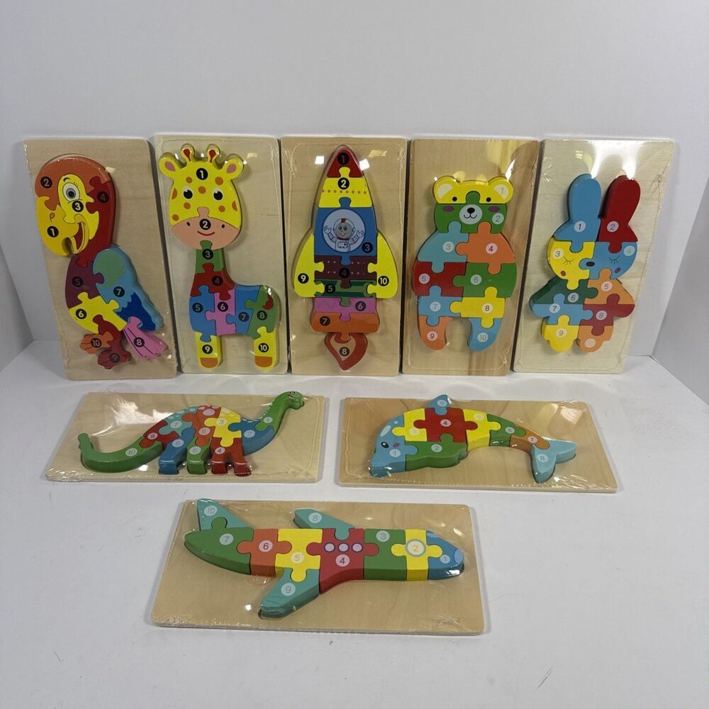 Pack of 8 - Wooden 3D Jigsaw Puzzles With Numbers To Teach Young Ones